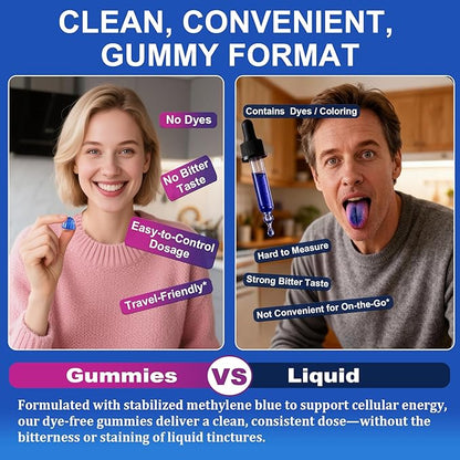 LILICARE Men's Methylene Blue Gummies 7mg, Methylene Blue for Humans Supplement w/NAC, VIT B3 & L-Theanine, Brain & Mitochondrial Support, Enhances Energy, Focus and Cognitive, Sugar Free, 60 Ct