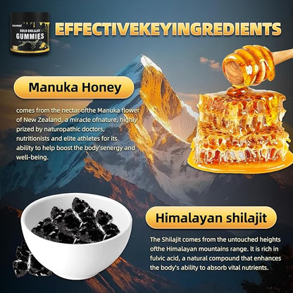 Shilajit Gummies Manuka Honey Lemon Flavor Himalayan shilajit No Added Sugar Ashwagandha, Gokshura| Fulvic Acid & 85+ Trace Minerals for Men, Women I Non-GMO 100% Natural & Organic I 30 Gummy