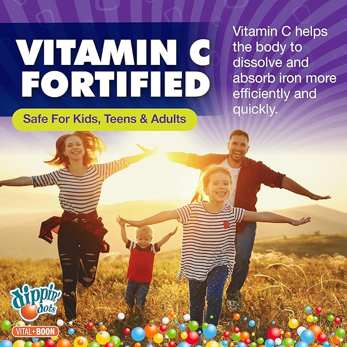 Vital+Boon - Iron with Vitamin C & B12 Gummies (60 Count) Vital for Red Blood Cell Formation | Gum Drop Grape Real Pectin Fruit Chew Supplements | Vegan, Non-GMO, Gluten Free & Gelatin Free