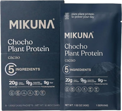 Mikuna Chocho Superfood Protein, Plant-Based Protein Powder, Travel Packs - Vegan, Gluten Free, 3g Net Carbs or Less, and Bioavailable, Non-Isolate (8 Servings, Cacao)