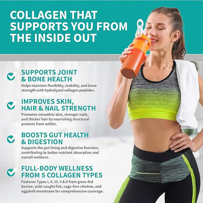 CB Supplements Multi Collagen Protein – Hydrolyzed Collagen for Joint, Skin, Gut, Hair & Nail Health – Unflavored Powder with Types I, II, III, V & X – Grass-Fed & Clean – 58 Servings