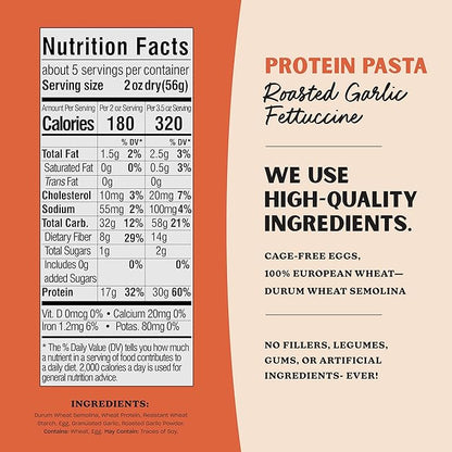 Al Dente Protein Pasta Roasted Garlic Fettuccine – 30g High Protein in 3.5oz Serving, Lower Carb. Cage-Free Eggs & Semolina. (Previously Carba-Nada, Packaging May Vary) - 10oz Bags (Pack of 4)