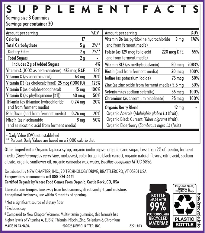 New Chapter Women’s 50+ Multivitamin Gummies – 52% Less Sugar, Women’s Healthy Aging Gummy Vitamins with Vitamin C, B Vitamins & Zinc, Non-GMO, Gluten Free, Berry Citrus Flavored, 90 ct