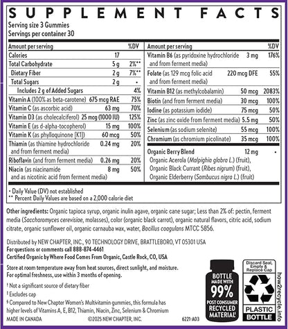 New Chapter Women’s 50+ Multivitamin Gummies – 52% Less Sugar, Women’s Healthy Aging Gummy Vitamins with Vitamin C, B Vitamins & Zinc, Non-GMO, Gluten Free, Berry Citrus Flavored, 90 ct
