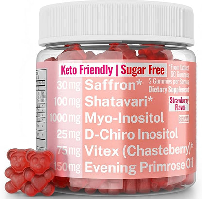 Evening Primrose Oil Vitex Chaste Tree Berry Saffron Threads Extract Shatavari Root Myo-Inositol & D-Chiro Inositol Gummies for Women Capsules Power Supplement Alt Organic Chasteberry Herb Myoinositol