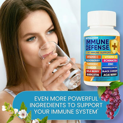 12 in 1 Immune Support Supplement - Immune Defense Vitamins w/VIT D3, Vitamin С, Zinс, Echinacea, Elderberry, Ginger &More - Natural Immunity System Booster - Immune & Muscle Health 120cs