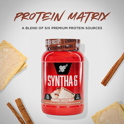 BSN SYNTHA-6 Premium Protein Powder with 6g of Fiber, Whey Isolate, Micellar Casein, Milk Protein Isolate, 5g of Fat, Cinnamon Toaster Pastry, 28 Servings, 2.91 Pound (Packaging May Vary)