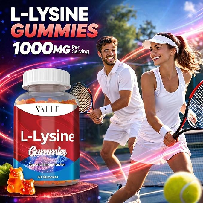 L-Lysine 1000mg Gummies - Supports Skin, Lip, Vegan, Gluten Free, 60 Chewable Lysine for Adults, Vitamins Tissue Health & Immune System, Amino Acid Vitamin Supplement & Complex Supplements (3 Pack)