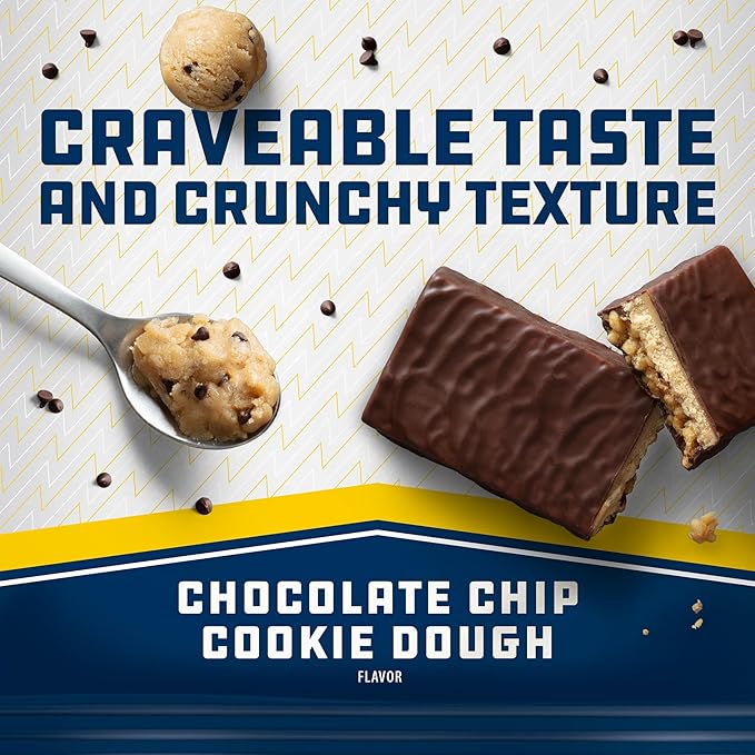 CLIF BUILDERS + Caffeine Protein Bars - Chocolate Chip Cookie Dough Flavor - 20g Plant Based Protein - Gluten Free - Non-GMO - Low Glycemic - No Artificial Sweeteners - 2.4 oz. (12 Pack)