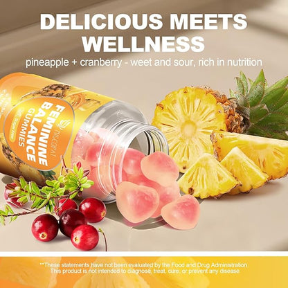Premium Feminine Balance Gummies, Women’s Health Probiotics - 100 Billion CFU Probiotics - Immune Support, Gut Health, Hormone Balance, PH Balance Vitality, Pineapple Flavor, 60 Count