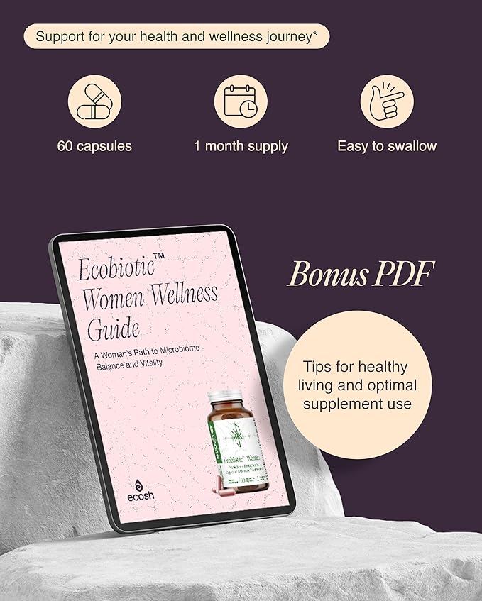 Ecosh Women's Probiotic for PH Balance, Urinary Tract & Gut Health – Vaginal Probiotics for Women with Prebiotics, Lactobacillus Acidophilus & Crispatus, Natural Cranberry & Herbs | 60 Vegan Capsules