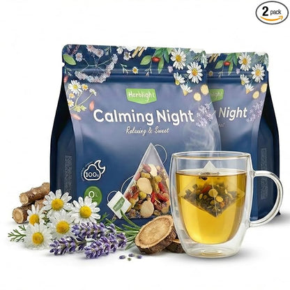 Herblight Bedtime Tea with Valerian Root & Ashwagandha (2 Pack) - 30 Bags Value Set - Caffeine-Free Herbal Tea for Sleep Support & Deep Relaxation - Premium Whole Leaf Blend