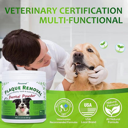 Natural Dog Dental & Supplement Powder, Plaque & Tartar Control with Glucosamine, Omega-3, Probiotics & Vitamin E for Joint, Chicken Flavour, Digestion & Fresh Breath
