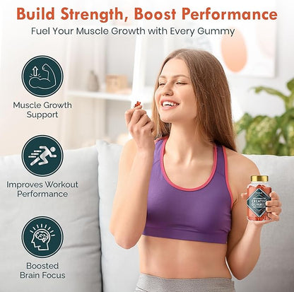 Creatine Monohydrate with L-Carnitine, Beta-Alanine, BCAAs - Enhance Performance and Recovery with Creatine Gummies and Pre Workout for Fitness and Atheletes - 5000mg Per Serving