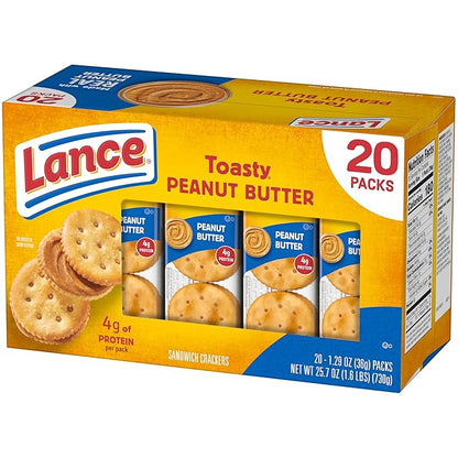 Lance Sandwich Crackers, Toasty Peanut Butter, 20 Individually Wrapped Packs, 6 Sandwiches Each