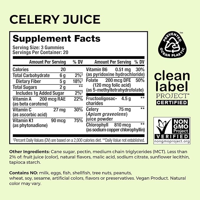 HUM Celery Juice Fiber Gummies for Adults, First Prebiotic Celery Juice Gummy, Gluten Free Fiber Supplement Supports Detoxification, Gut Health, Greens Gummies, Chlorophyll & Prebiotic Fiber, 60 Count