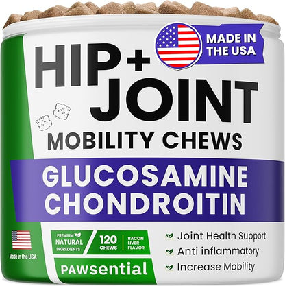 Glucosamine Chondroitin for Dogs - Joint Supplement w/Omega-3 Fish Oil - MSM - Advanced Mobility Chews - Joint Pain Relief - Hip & Joint Care - 120Ct - Made in USA