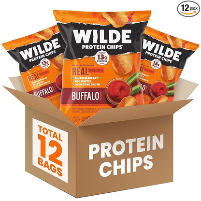 WILDE Chips, High Protein Snacks for Adults, Keto Chips, Gluten Free, Low Carb Snack Box Made with Real Ingredients, Buffalo Style