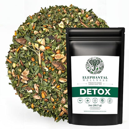 Elephantal Wellness Premium Detox Herbal Tea | Daily Liver, Kidney, Blood & Digestive Support with Turmeric, Nettle Tea, Milk Thistle, Dandelion Tea & Burdock | Handmade, Caffeine-Free Loose Leaf Blend | 2oz, 20 Servings