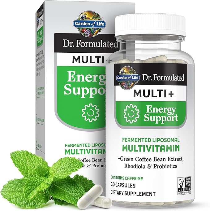 Garden of Life Dr. Formulated Multi+ Energy Support Capsule with Green Coffee Bean, Rhodiola & Probiotics – Energy and Immune Support, Non-GMO, Gluten-Free, 30 Capsules