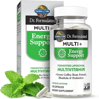 Garden of Life Dr. Formulated Multi+ Energy Support Capsule with Green Coffee Bean, Rhodiola & Probiotics – Energy and Immune Support, Non-GMO, Gluten-Free, 30 Capsules