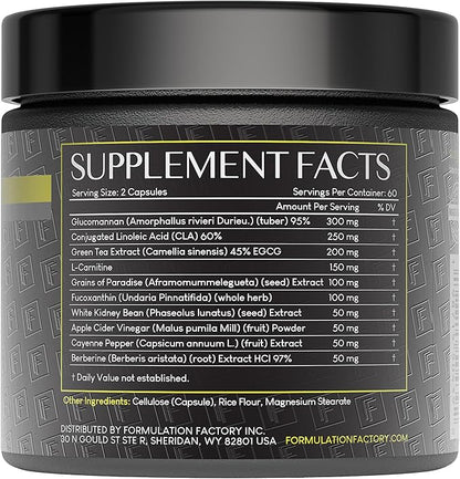 Formulation Factory Metabolism Booster - Melt Mode Natural Thermogenic Support with Glucomannan, L-Carnitine & Green Tea Extract - Advanced Satiety & Energy - 120 Capsules, 2 Month Supply