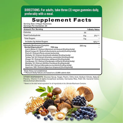 Nature's Truth Mushroom Complex Gummies for Adults | Complex of 10 Mushrooms | with Lion's Mane, Shiitake, & Chaga | Blueberry Flavor | 60 Count | Vegan, Non-GMO & Gluten Free Supplement