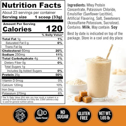 Salted Caramel Protein Powder. 25g Protein Shake Powder for Post Workout Recovery, Smoothie & Baking. Gluten & Sugar Free, Highly Kosher, Amino Acids (5.5g BCAA, 2.7g Leucine), 23 Servings