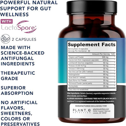Candida Cleanse Supplement, Yeast Cleanse & Candida Support with Probiotics (LactoSpore®), Oregano Oil, Caprylic Acid, Black Walnut – Gut Health, Digestive Cleanse, Flora Balance – 60 Capsules