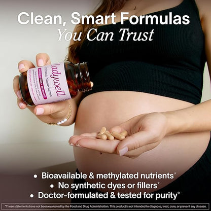 Ladywell Prenatal Multivitamin | Conception, Pregnancy & Postpartum | Key Ingredients Including DHA, Folate & Iron | Expertly-Formulated & Tested | Designed for Absorption with Nausea Support, 60 Ct