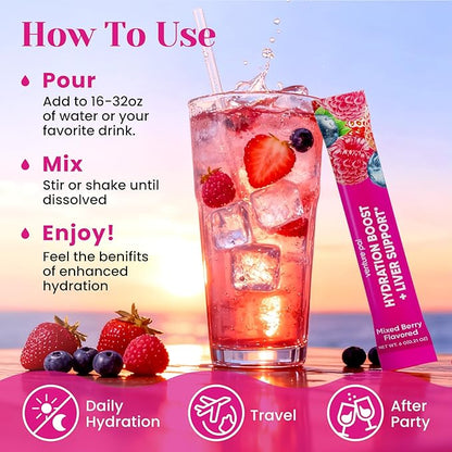 Venture Pal Hydration Packets + Liver Support- Liquid Daily IV Electrolyte Powder Packets with 7 Electrolytes & 5 Vitamins, Milk Thistle + L-Theanine | Sugar-Free | Keto Friendly | Vegan, 16 Sticks