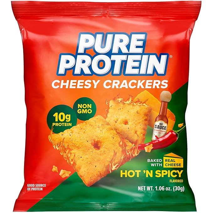 Pure Protein Cheesy Crackers, Hot and Spicy, High Protein Snack, 10G Protein, 1.34 oz, 12 Count