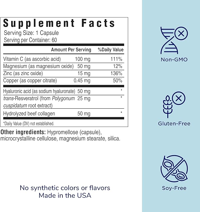 Her Own Beauty Hyaluronic Acid Capsules, Essential Collagen, Zinc, Magnesium, Vitamin C, Support Beautiful Skin, 60 Servings