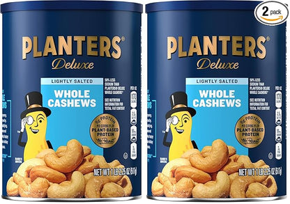 PLANTERS Deluxe Lightly Salted Cashews,Party Snacks,Plant-Based Protein,Quick Snack for Adults,After School Snack,Flavored with Sea Salt,Kosher,1lb 2.25oz,(Pack of 2)