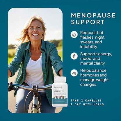 Menopause Support for Women -All-Natural, Hormone-Free Perimenopause & Menopause Support. Unique Blend for Hot Flashes, Mood, Energy, Sleep & More. Vegan, Gluten-Free, 60 Capsules.