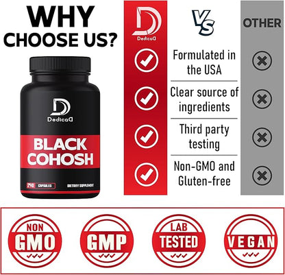 DEDICAD 1000mg Black Cohosh for Menopause Hot Flashes - 240 Capsules for 4-Month Supply - Support for Body Management, Women's Health & Immune System