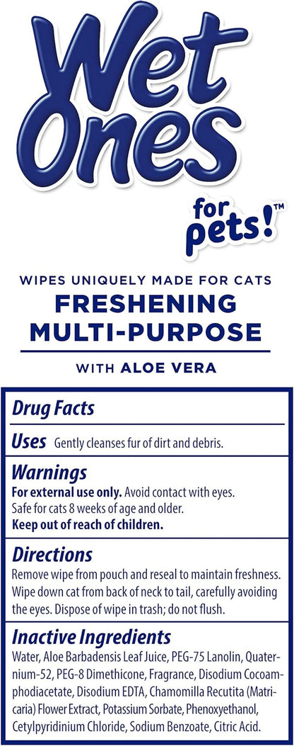 Wet Ones for Cats Freshening Wipes, Multi-Purpose Cat Grooming Wipes with Aloe Vera, Helps Remove Dirt, Odor, and Dander Between Baths, Fresh Scent, 50 Count - 3 Pack