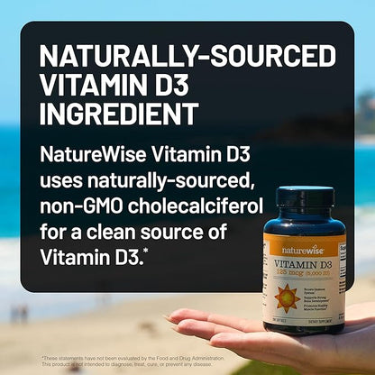 NatureWise Vitamin D3 5000iu (125 mcg) 90-Day Supply for Immune Support, Healthy Muscle Function, and Bone Health - Non-GMO, Gluten-Free in Organic Extra Virgin Olive Oil, (Mini Softgel), 90 Count