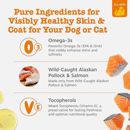 Zesty Paws Wild Alaskan Omega-3 Blend Pollock + Salmon Oil for Dogs and Cats- Skin and Coat Support, Omega 3 Supplement for Pets, 8.5oz