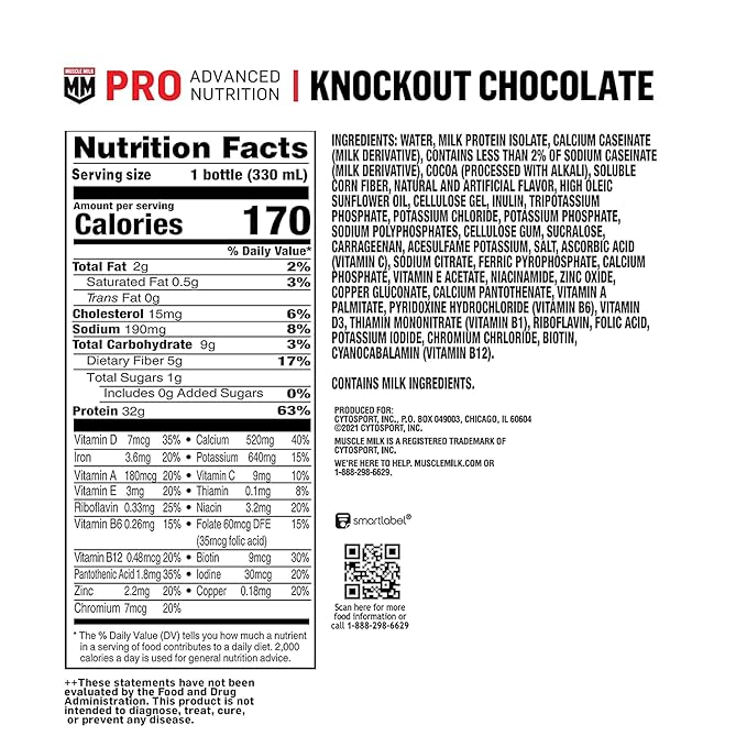 Muscle Milk Pro Series Protein Shake, Knockout Chocolate, 32g Protein, 11.16 Fl Oz (Pack of 12)