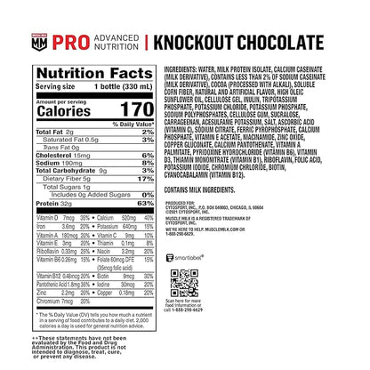 Muscle Milk Pro Series Protein Shake, Knockout Chocolate, 32g Protein, 11.16 Fl Oz (Pack of 12)