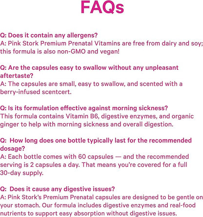 Pink Stork Premium Prenatal Vitamin for Women - Multivitamin & Probiotics - Morning Sickness, Digestion, & Energy - Folate, B6, & Iron - 60 Capsules - 2 Pack