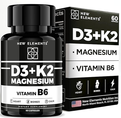Vitamin D3 K2 with Magnesium Glycinate with Vitamin B6 for Enhanced Absorption | Magnesium 1500mg | D3 10,000 IU | K2 (MK7) 200mcg | Vitamin B6 10mg | Immunity | Heart & Nerve Support | Vegan, Non-GMO