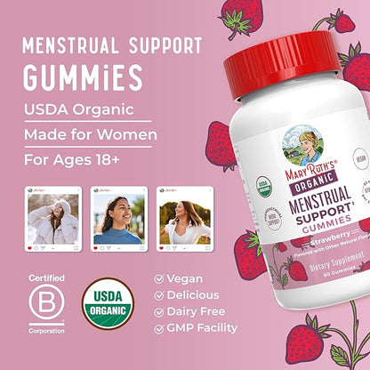 MARYRUTH'S Organic Menstrual Support Gummies for the Relief of Common Symptoms of Premenstrual Syndrome | PMS Support | Premenstrual Mood Support | USDA Organic | Non-GMO | Vegan | 30 Servings