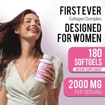 Collagen for Women – Hydrolyzed Multi Collagen Peptides Types I, II, III, V & X – Collagen Supplement with Vitamin C, Biotin & Hyaluronic Acid – Grass Fed, Non-GMO - 180 Capsules (Pack of 1 Bottle)