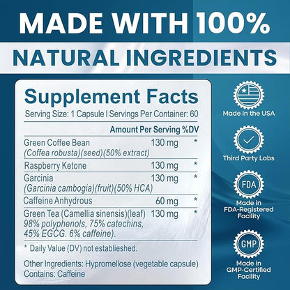 GLP-1 Supplement Weight Loss Pills for Women, Appetite Suppressant for Women and Men, Metabolism Booster, 3rd Party Tested Supplement, Made from a Variety of Natural Ingredients - 60 Pills