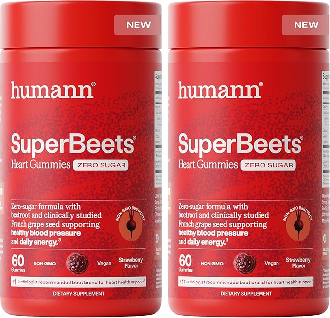 Humann SuperBeets Heart Gummies - Beet Gummy with Heart-Healthy Energy Support, Grape Seed Extract & Beetroot Powder, Zero Sugar - Strawberry Flavor, 120 Count