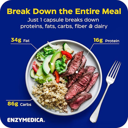 Enzymedica Digest Gold + ATPro, Maximum Strength Enzyme Formula, Fast-Acting, Helps Digest Large Meals, Prevents Bloating and Gas, 120 Capsules