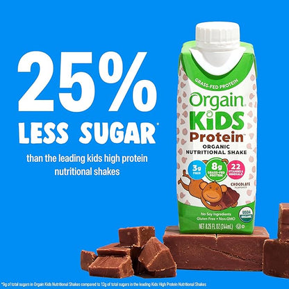 Orgain Organic Kids Nutritional Protein Shake, Chocolate, Healthy Kids Snacks, 8g Dairy Protein, 3g Fiber, 22 Vitamins & Minerals, No Soy Ingredients, Gluten Free, Non-GMO, 8.25 Fl Oz (Pack of 24)