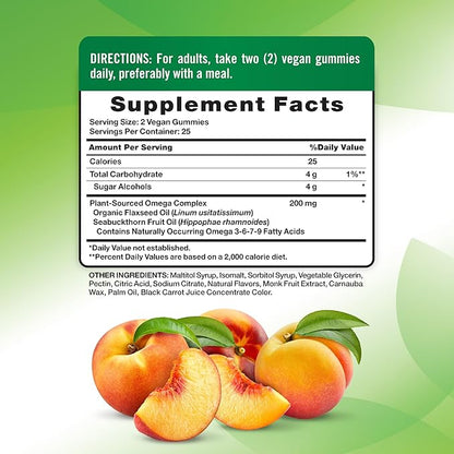 Nature's Truth Vegan Omega 3679 Gummies | 50 Count | Peach Flavor | Non-GMO & Gluten Free Supplement